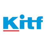 Muestra el logo de Kitf con letras azules y fondo blanco y con la K subrayada de rojo. Esta es la exposición Internacional de Kazajstán para Turismo y viajes